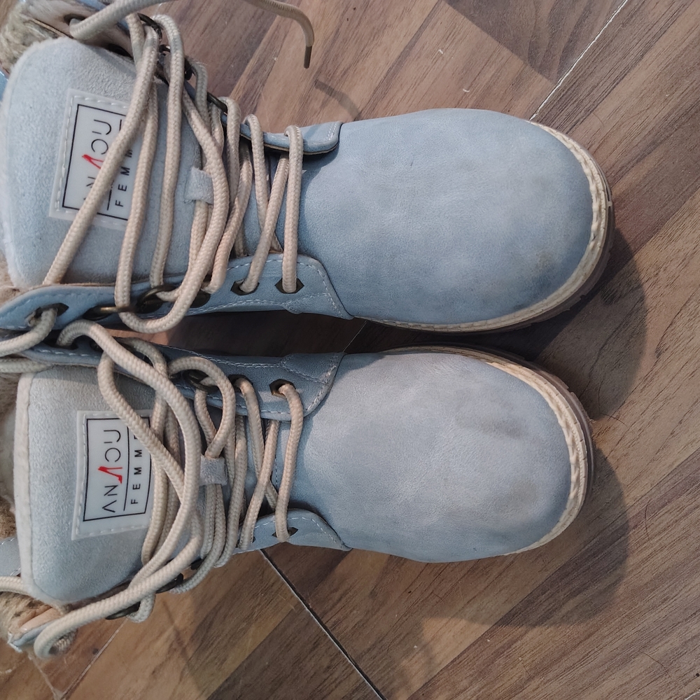 Blue and Tan Boots with Classic Design